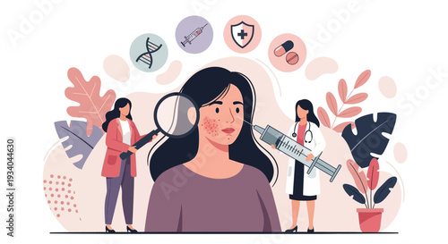 Dermatology & Skin Care Concept: Examining and Treating Acne and Facial Skin Issues