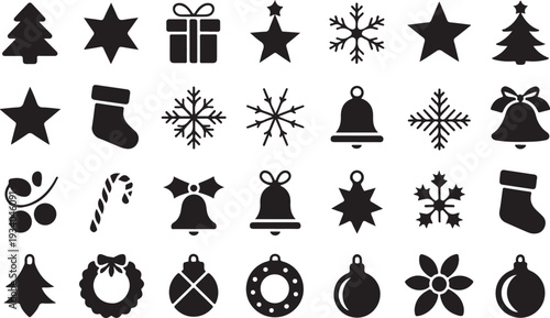 Black and white christmas silhouette symbols 1
