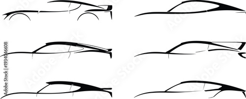 Six Sports Car Silhouettes Side View Collection automobile