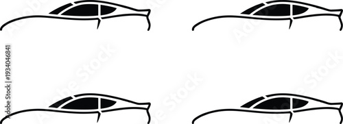 Four Sports Car Silhouettes with Window Detail vehicle