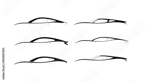 Six Stylized Sports Car Silhouettes Side View automobile