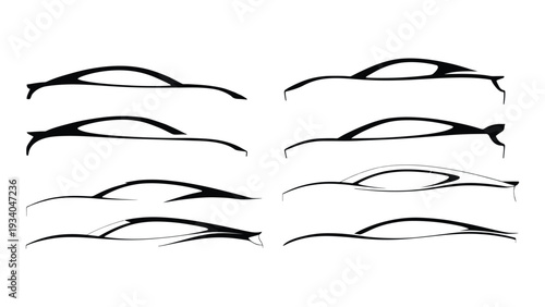 Eight Abstract Sports Car Silhouettes Side View vehicle