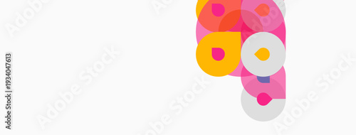 Abstract colorful circles overlap, creating dynamic visual composition. Soft hues dominate white background. Simple, modern design.