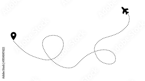 Airplane Flight Route with Dotted Line – Travel Path Icon PNG Transparent,Airplane Travel Path Dotted Line – Flight Route Concept Illustration