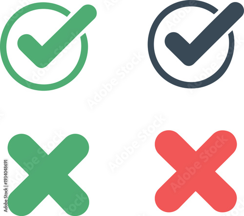 Green and Red Check Mark and Cross Icons x mark