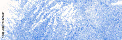 Cyanotype halftone overlay texture bg with leaves silhouettes. Vector soft blue wallpaper for template, graphic design projects, artworks