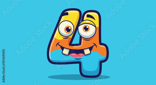 A cartoon number seven with a face and eyes looking forward on a blue background illustration