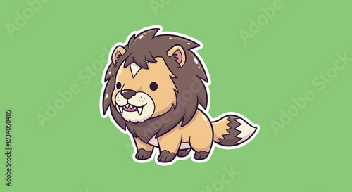 A cartoon lion illustration with a friendly expression, centered on a solid green background, viewed from the side.