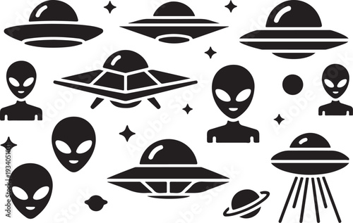 Black silhouette alien spaceship extraterrestrial