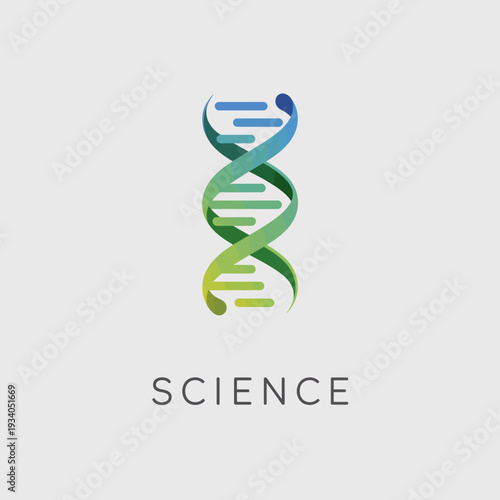 A stylized depiction of a D N A helix with gradient colors and the word science underneath