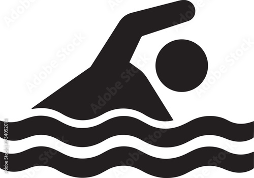 Professional swimmer doing freestyle crawl stroke in water swimming pool race silhouette vector icon graphic illustration
