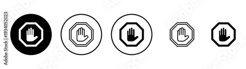 Stop icon vector. stop road sign. hand stop sign and symbol. Do not enter stop red sign with hand
