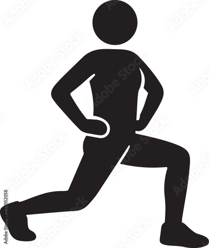 Athlete doing forward lunge exercise for leg strength and flexibility workout routine silhouette vector icon design