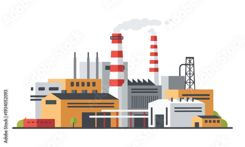 Industrial Factory Building Complex with Smoking Chimneys