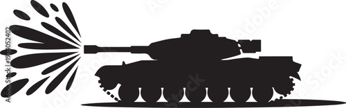 Black silhouette of a tank firing a cannon military vehicle