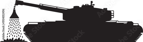 Black silhouette of a tank pouring from a chute military vehicle