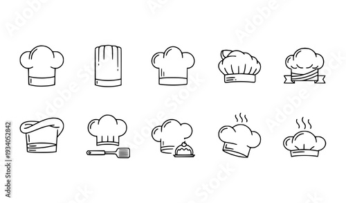 A set of minimalist chef hat icons in a simple line art style
