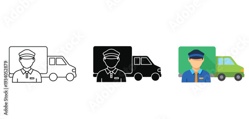 Illustrations of police officers with different colored patrol vehicles icons