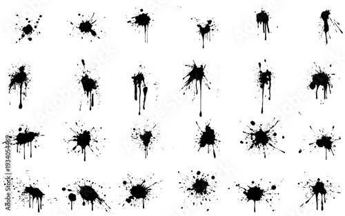 Set of hand-drawn vector ink blots on a white background. 