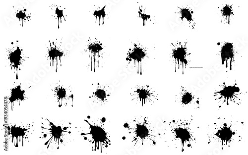 Set of hand-drawn vector ink blots on a white background. 