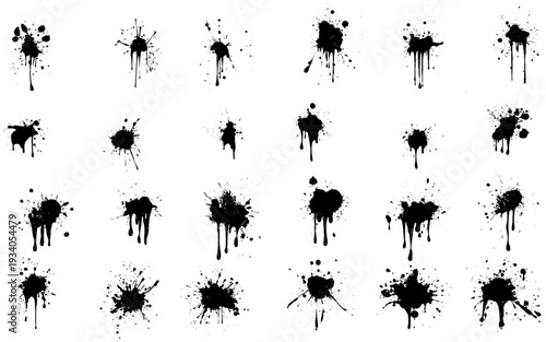 Silhouette splash with drops. inkblot vector set of silhouette drops, drip liquid illustration. 