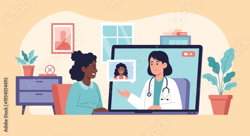 Telemedicine: Black Woman having a Virtual Doctor Consultation at Home via Laptop Video Call.
