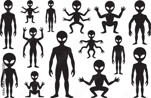 Black silhouettes of various alien characters aliens
