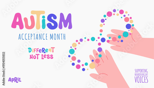 Minimal neurodiversity infinity symbol concept for autism acceptance month, copy space, template horizontal banner, creative vector illustration