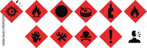 GHS hazard warning symbols and chemical safety signs set