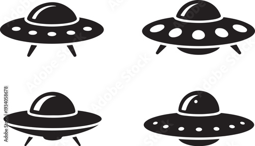 Black and white flying saucer spaceship