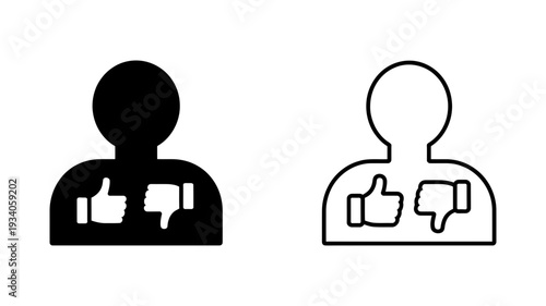 A human figure icon with thumbs up and thumbs down gestures, symbolizing feedback or social media reactions.