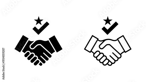 An excellent partnership icon showing a handshake with a star and a checkmark above, signifying approval.