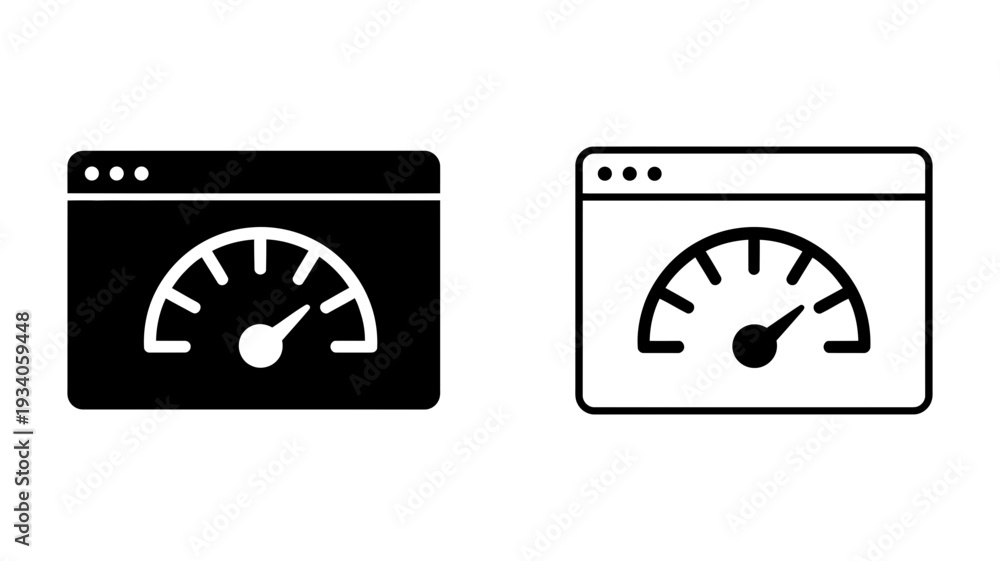 Obraz premium A digital speedometer icon within a web browser window visualizes internet speed or website performance.