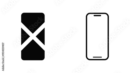 A mobile smartphone is marked with an X, signifying a problem or a blocked action, next to a regular phone.