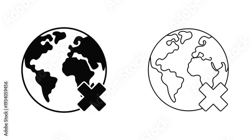 A globe icon overlaid with an 'X' symbol visually represents no internet or network connection.