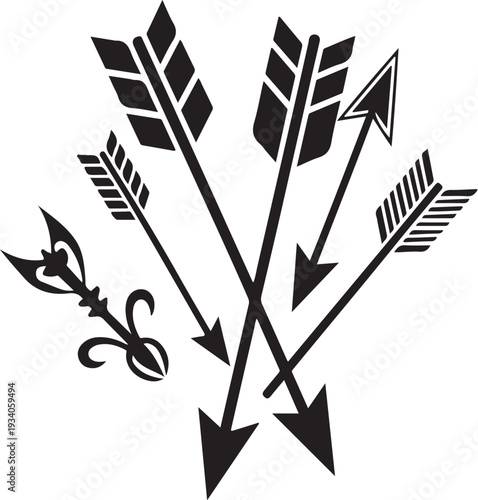 Black arrows crossed with fletching and pointed tips