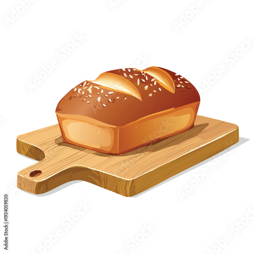 Freshly baked bread loaf on wooden cutting board