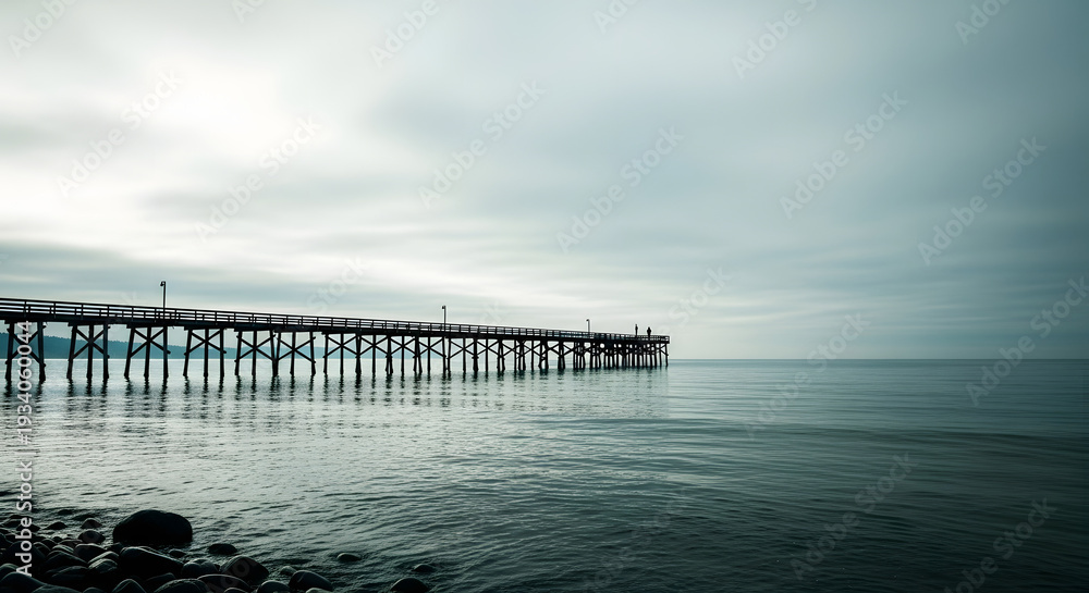 Obraz premium Serene view of a long pier extending into calm ocean waters
