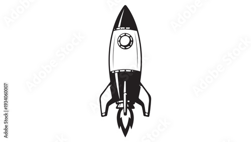 Minimal Black and White Rocket Launch Illustration Representing Technology and Space.