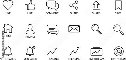 Social media icons set for digital platforms