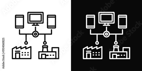 Connected Devices Icon In Black And White Filled Style.
