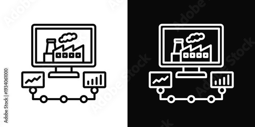SCADA System Icon In Black And White Filled Style.