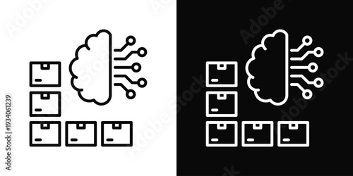 Machine Learning Icon In Black And White Filled Style.