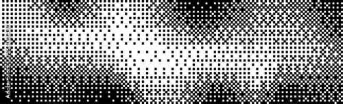 Bitmap dither pixel gradient background bit or pattern game. Abstract Halftone shape effect with duotone tone gradation, mosaic, and square speckle video. Retro arcade blends with geometry dithering.
