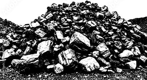 Rocks pile with black and white fragments and gravel featuring stones, pebbles, boulders with heap and mound elements