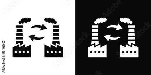 Digital Twin Icon In Black And White Filled Style.