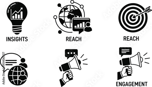 Business strategy and marketing icons for growth and engagement