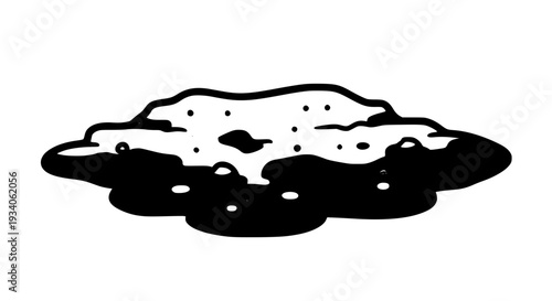 Puddle black with white foam and bubbles icon featuring water, splash, liquid with spill and mess elements for