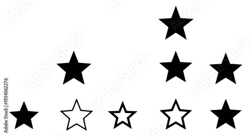 Stars set with black and white silhouettes and various outlines featuring star, silhouette, outline with graphic and