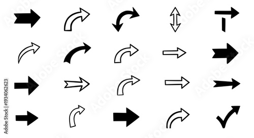 Arrows set with various directions and styles for navigation and design elements featuring direction, pointer, symbols